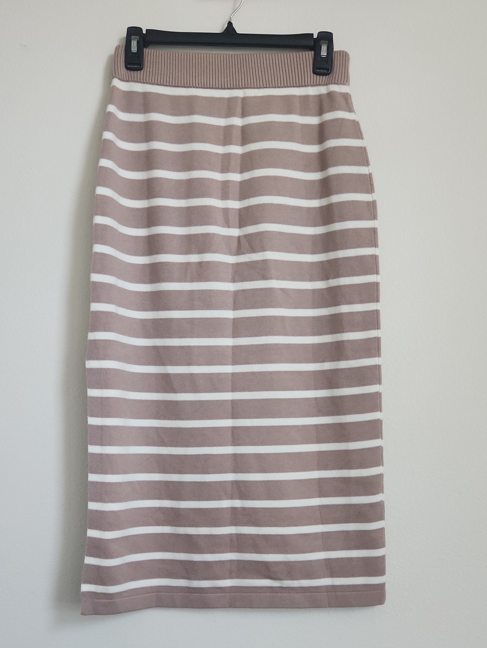 Striped Knit Midi Skirt in Taupe and White